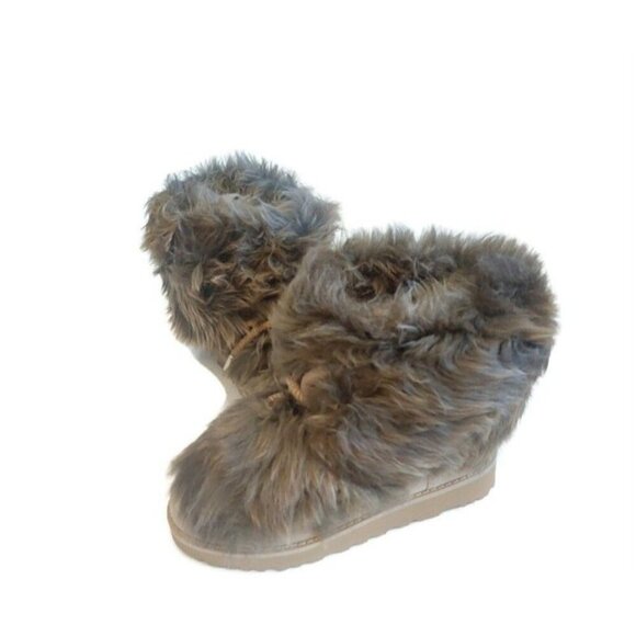 UGG Womens Size 6 Classic Posh Mini Fur Longhair Sheepskin Suede Boots Beachwood - Picture 4 of 10